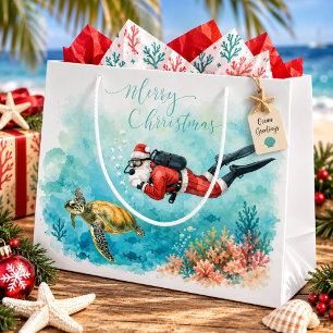 Scuba Santa Underwater Christmas Large Gift Bag