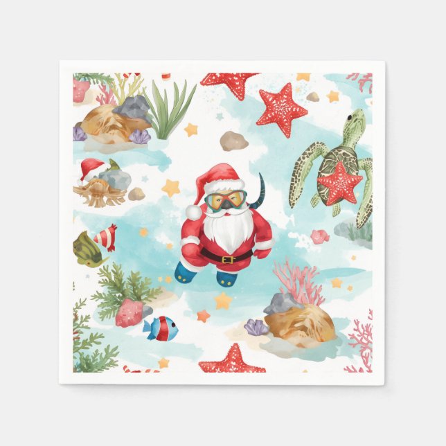 Scuba Santa Underwater Christmas Napkins (Front)