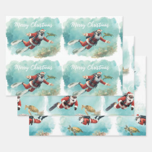 Scuba Santa Underwater Christmas Wrapping Paper Sheets