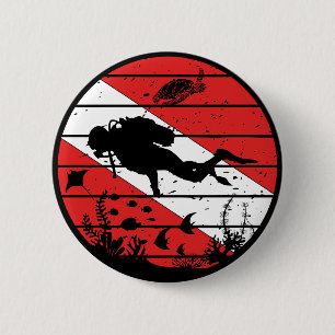 Scuba Sealife Diver Flag Button