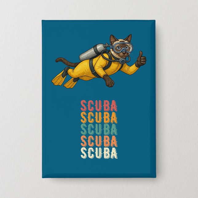 Scuba Siamese Cat Diver Button (Front)