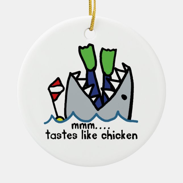 Scuba Tastes Chicken Shark Ceramic Ornament (Front)