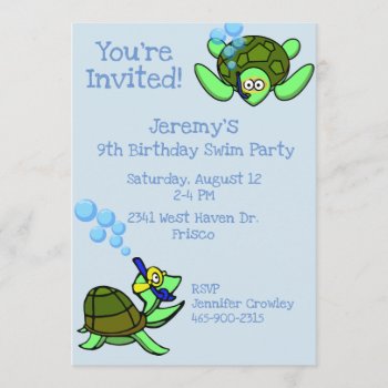 Scuba Turtles Swim Birthday Party Invitation by Hannahscloset at Zazzle