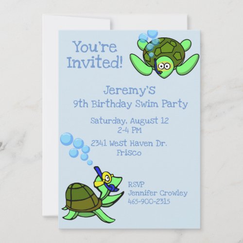 Scuba Turtles Swim Birthday Party Invitation