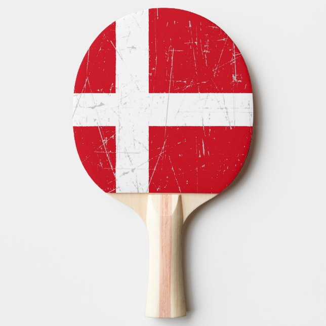 Scuffed and Scratched Danish Flag Ping-Pong Paddle (Front)