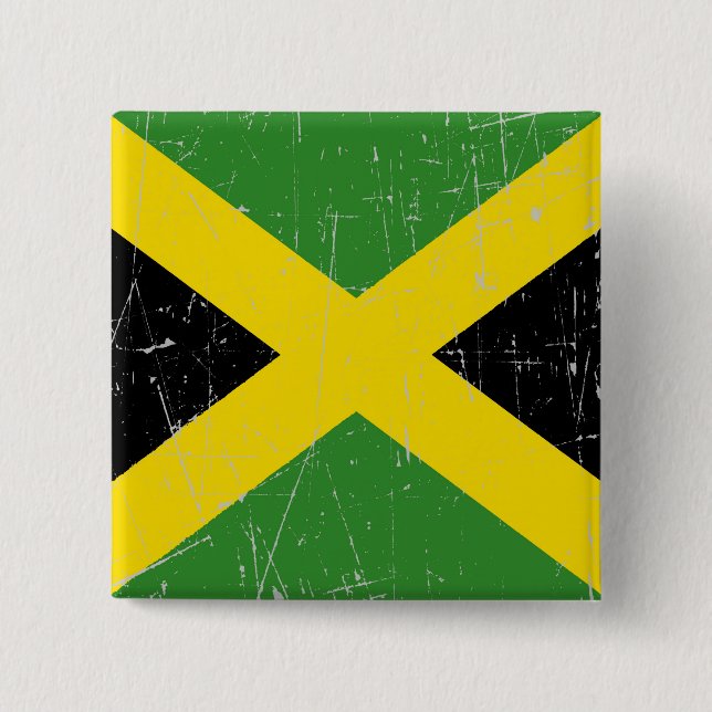 Scuffed and Scratched Jamaican Flag Pinback Button (Front)
