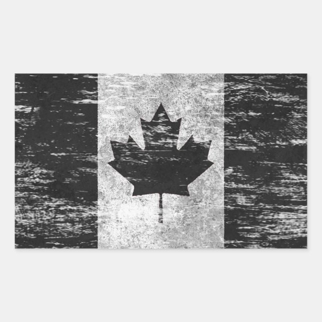 Scuffed and Worn Canadian Flag, black Rectangular Sticker (Front)