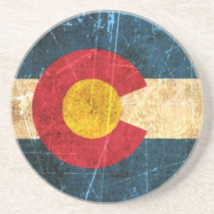 Scuffed and Worn Colorado Flag Drink Coaster