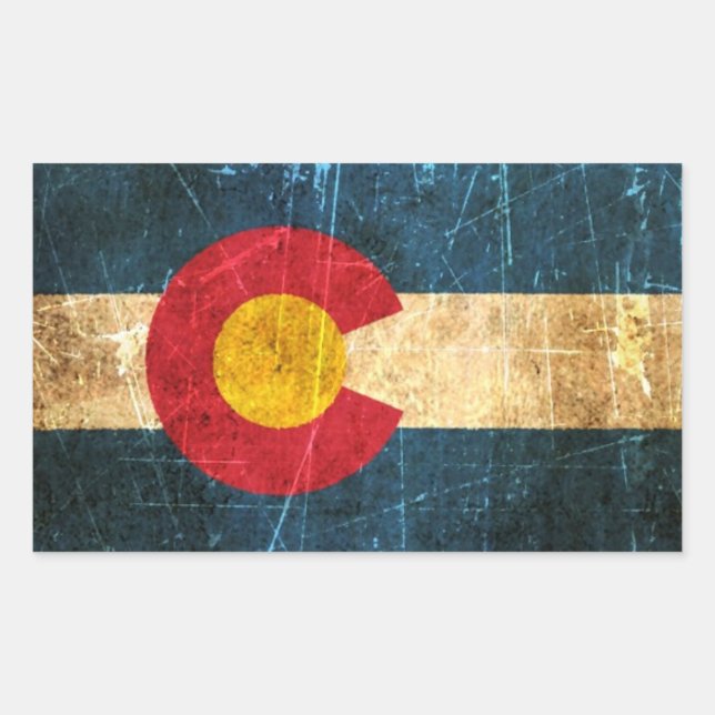 Scuffed and Worn Colorado Flag Rectangular Sticker (Front)