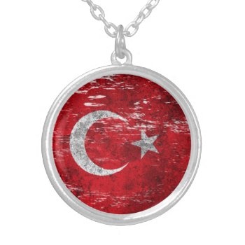 Scuffed And Worn Turkish Flag Silver Plated Necklace by JeffBartels at Zazzle