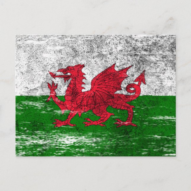 Scuffed and Worn Welsh Flag Postcard (Front)