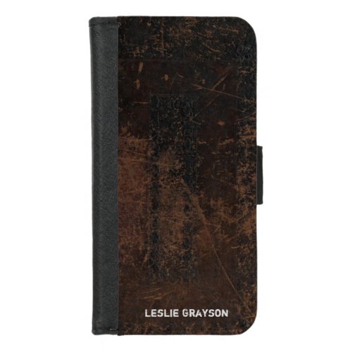 Scuffed Brown Leather faux Vintage Personalized iPhone 87 Wallet Case
