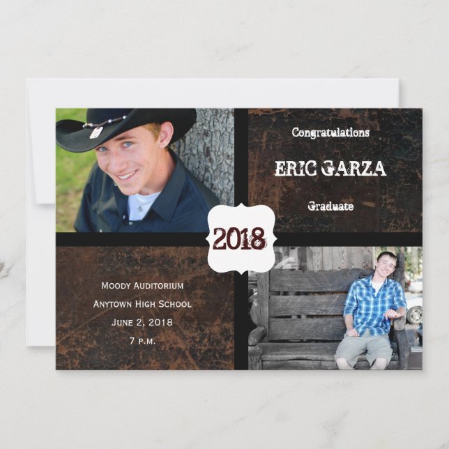 Scuffed Leather Look Photo Graduation Announcement (Front)