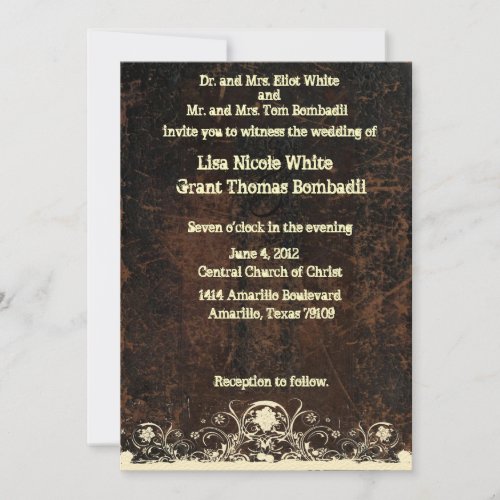 Scuffed Leather Look Shabby Lace Wedding Invitation