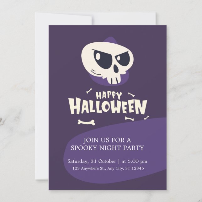 Scull And Bones Spooky Halloween Costume Party Invitation (Front)
