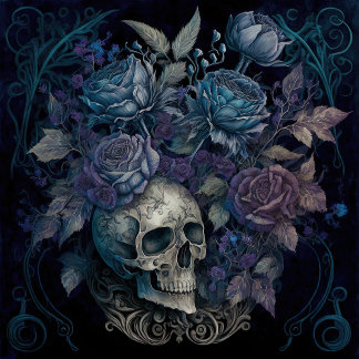 Scull with Blue Roses Jigsaw Puzzle