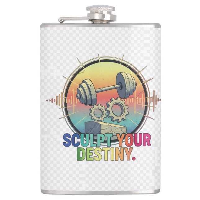 Sculpt Your Destiny – Motivational Mindset T-Shirt Flask (Front)