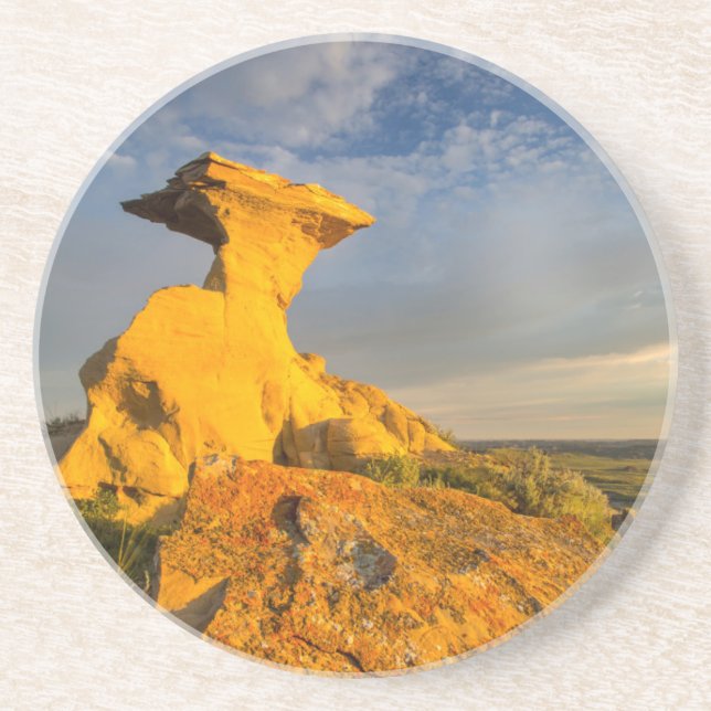 Sculpted Badlands Formation In Short Grass Coaster (Front)