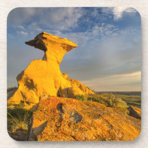Sculpted Badlands Formation In Short Grass Drink Coaster