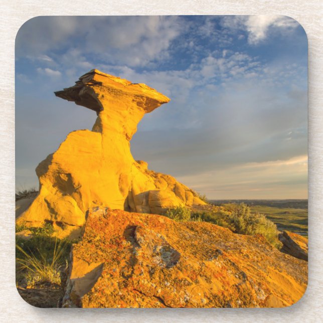 Sculpted Badlands Formation In Short Grass Drink Coaster (Front)