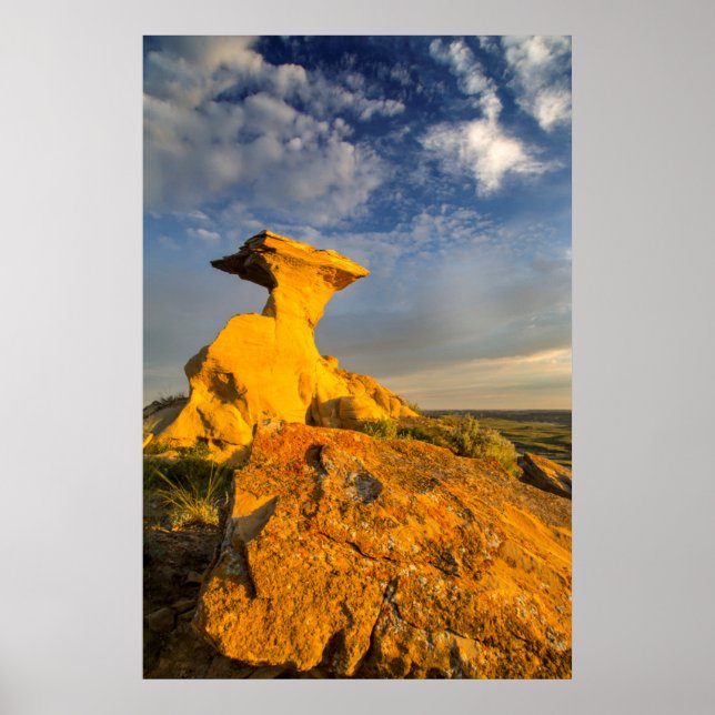 Sculpted Badlands Formation In Short Grass Poster (Front)