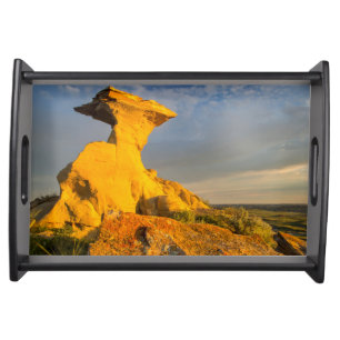 Sculpted Badlands Formation In Short Grass Serving Tray