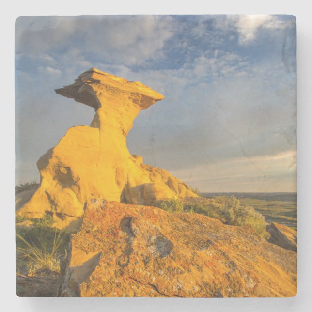 Sculpted Badlands Formation In Short Grass Stone Coaster (Front)