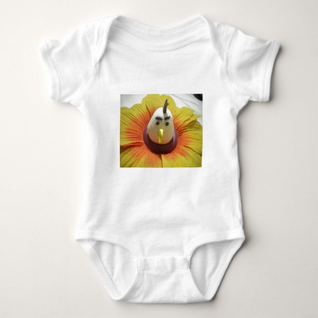 Sculpted Bird in Sunflower Art Print Baby Bodysuit (Front)
