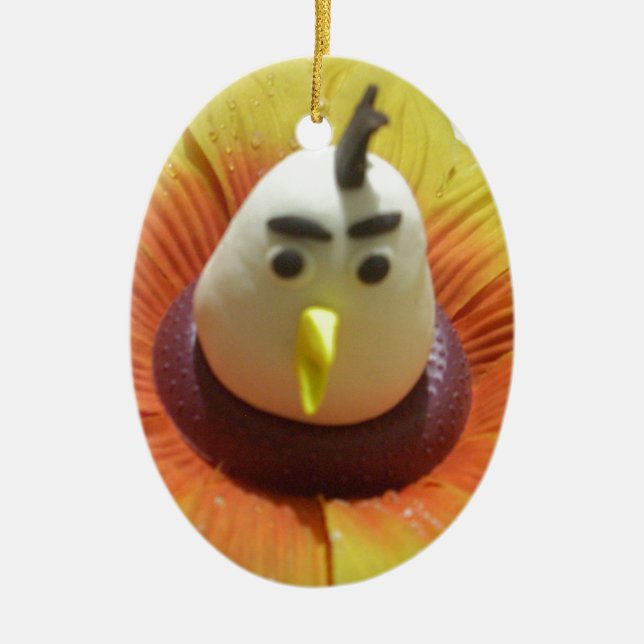 Sculpted Bird in Sunflower Art Print Ceramic Ornament (Front)