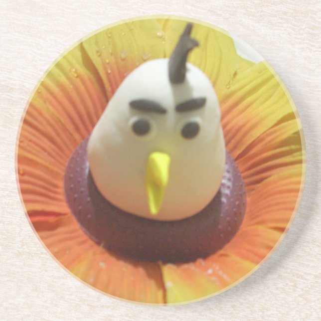 Sculpted Bird in Sunflower Art Print Drink Coaster (Front)