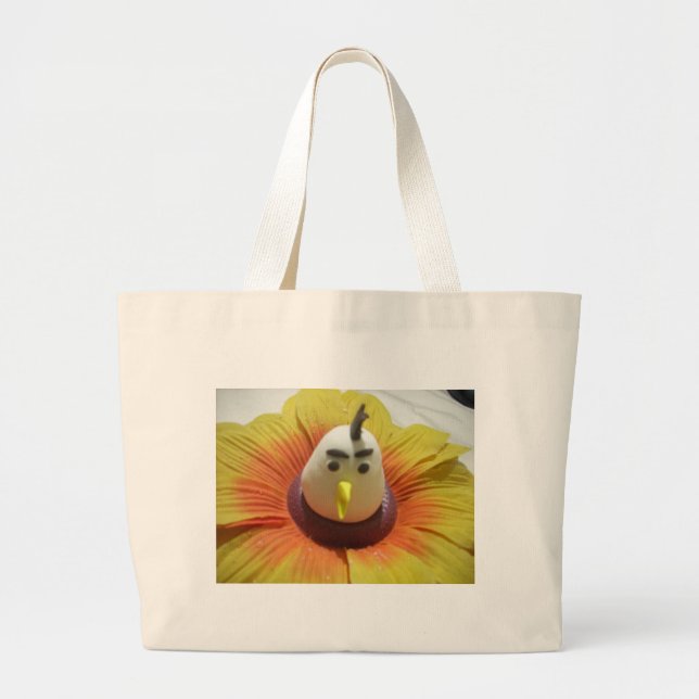  Sculpted Bird in Sunflower Art Print Large Tote Bag (Front)