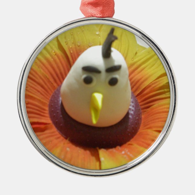 Sculpted Bird in Sunflower Art Print Metal Ornament (Front)