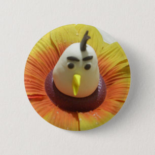 Sculpted Bird in Sunflower Art Print Pinback Button