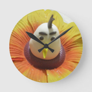 Sculpted Bird in Sunflower Art Print Round Clock