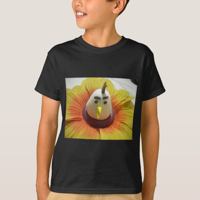 Sculpted Bird in Sunflower Art Print T-Shirt (Front)