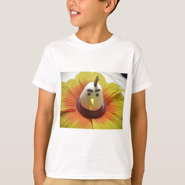 Sculpted Bird in Sunflower Art Print T-Shirt (Front)