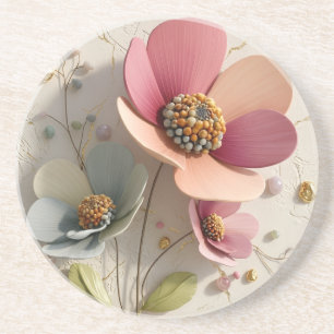 Sculpted Ceramic & Gold Leaf Floral Relief - Auror Coaster