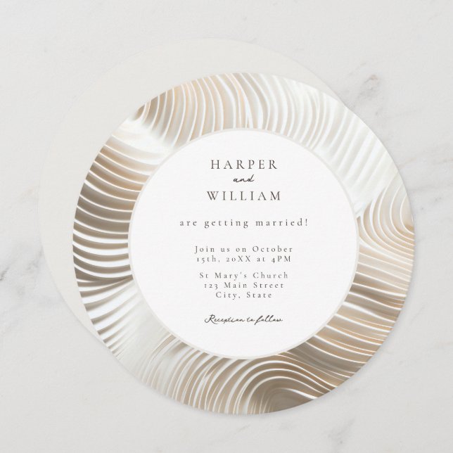 Sculpted contemporary off-white wedding invitation (Front/Back)