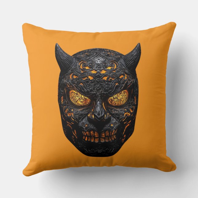 👹 Sculpted Demonic Mask - Art Intricate Throw Pillow (Back)