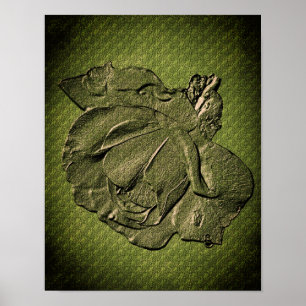 Sculpted Effect Green Rosebud Floral Art Poster