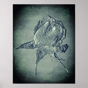 Sculpted Effect Silver Rosebud Flower Art Poster