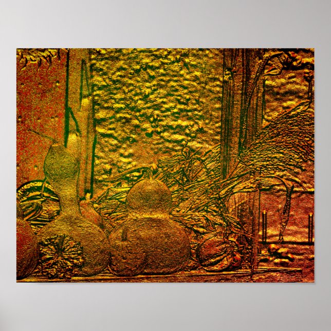 Sculpted Fall Gourds Cornstalks Nature Art Poster (Front)