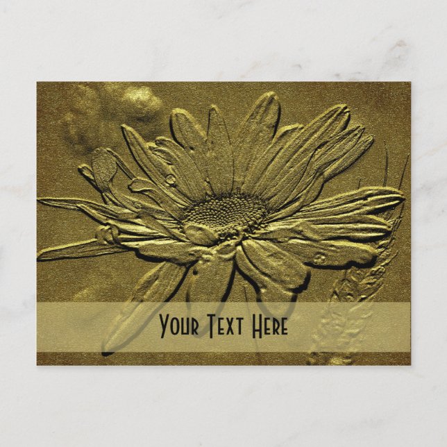 Sculpted Gold Daisy Floral Customizable Postcard (Front)