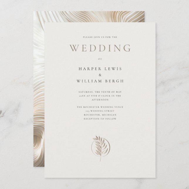 Sculpted ivory twig wedding invitation (Front/Back)