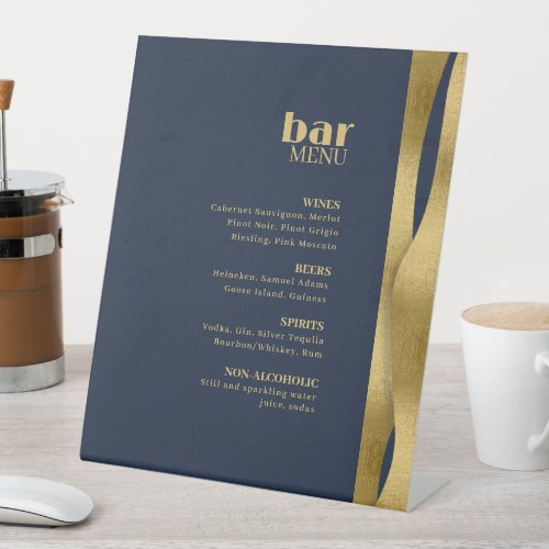 Sculptural Waves Bar Menu Navy Blue Gold ID1312 Pedestal Sign