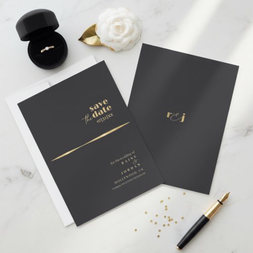 Sculptural Waves Wedding Gold Matte Black ID1312 Save The Date