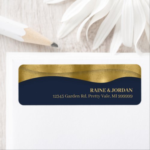 Sculptural Waves Wedding Navy Blue Gold ID1312 Label