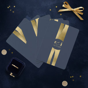 Sculptural Waves Wedding Navy Blue Gold ID1312 Poker Cards