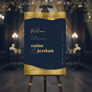 Sculptural Waves Welcome Gold Navy Blue ID1312 Foam Board