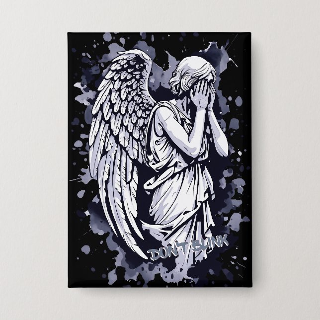 Sculpture of a Weeping Angel  - with Splashes 1 Button (Front)